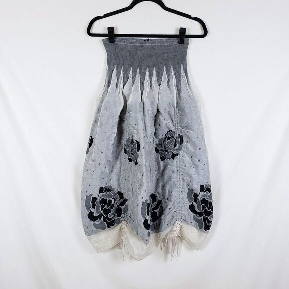 Fairy Smocked Bubble Hem Dress Convertible Womens One-Size Gray Cinching - Picture 3 of 11